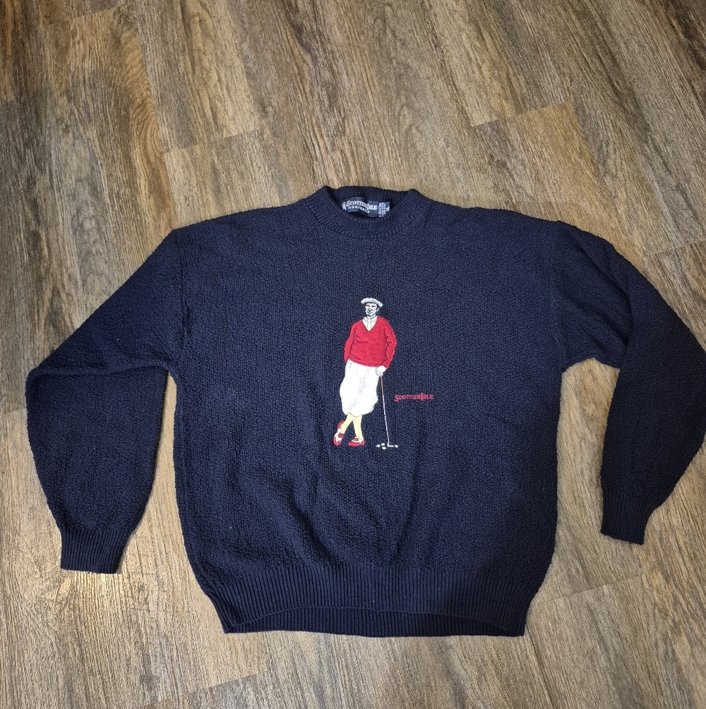 Vintage Scottish Isle by Bernette Golf Knicker Man Sweater Navy XL Cotton